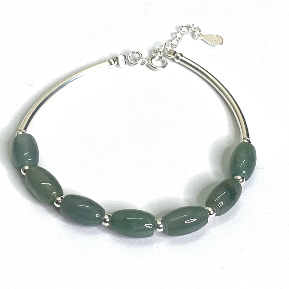 Green Jade and Sterling Silver Beaded Bracelet!